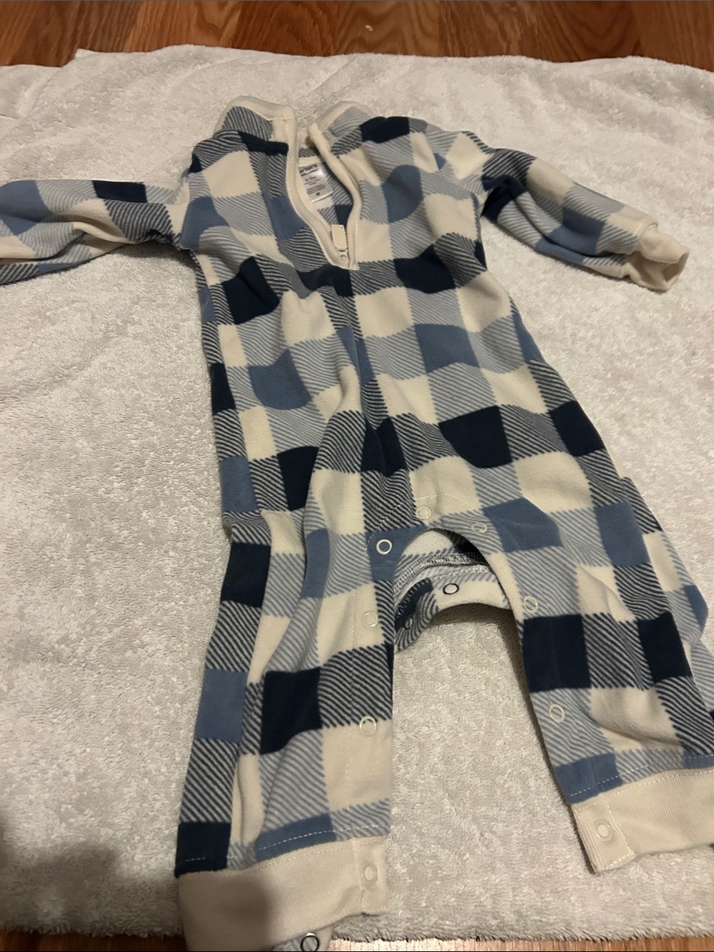 Carter's Blue and Cream Plaid Fleece Footie